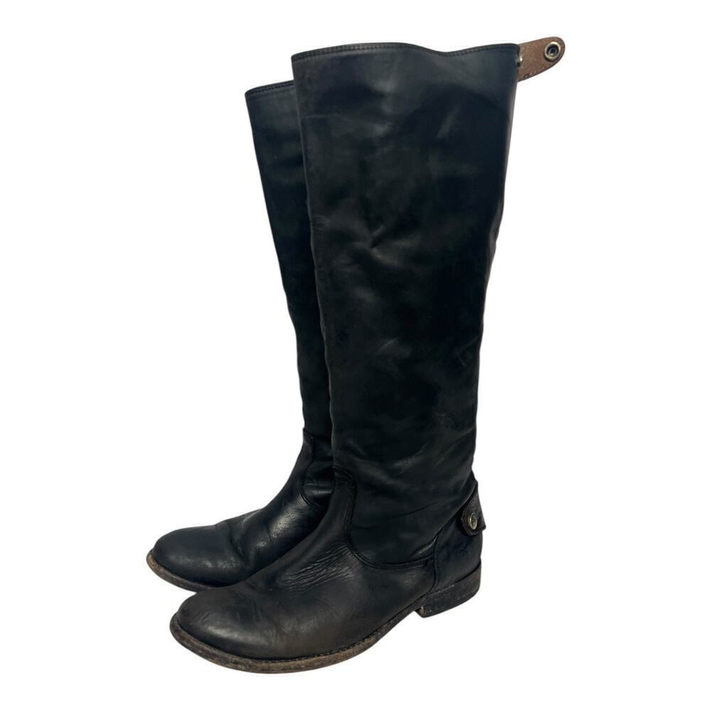 Frye Melissa Black Leather Tall Riding Boots Back Zip Size 5.5 Made In Mexico